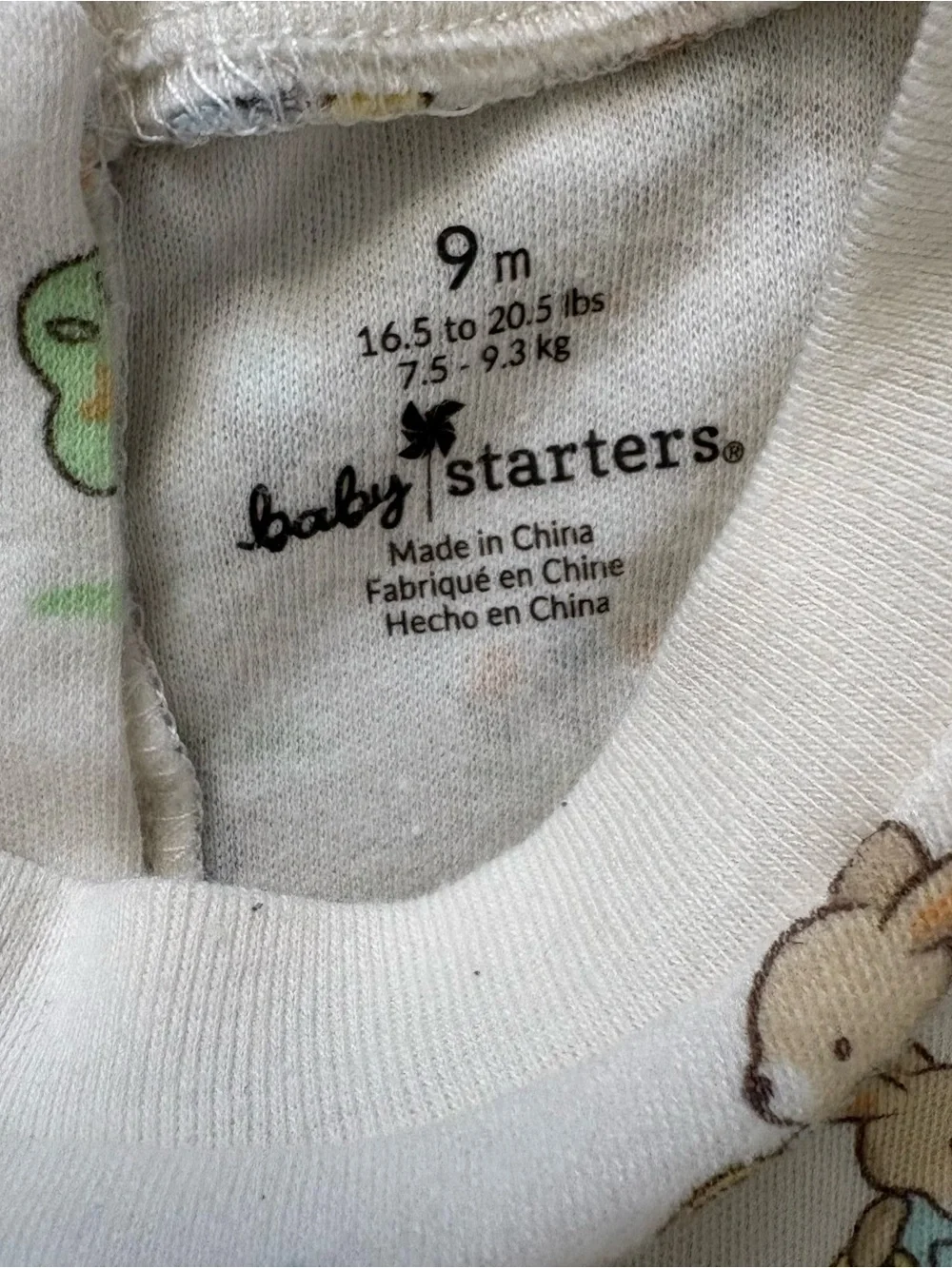 Baby Starters White Bunny Print Footed Sleeper One-Piece Snap 9 Months